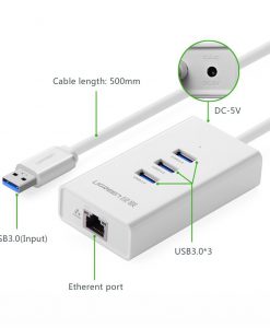 Cáp HUB USB 3.0 + LAN 100Mbps chính hãng Ugreen