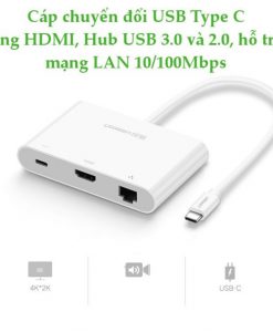 Cáp USB-C to VGA + LAN + USB/USB-C hỗ trợ mạng Lan 10/100Mbps