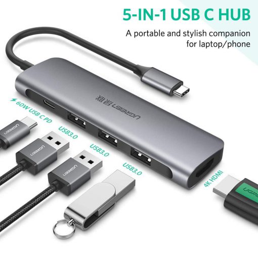 Cáp USB type-C sang HDMI/ Hub USB 3.0 Ugreen 50209 có nhiều cổng kết nối