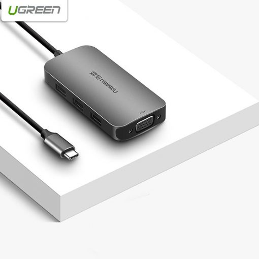 Cáp USB type-C sang VGA/ Hub USB 3.0 Ugreen 50210 bọc nhôm màu xám bạc