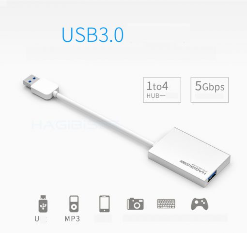 Hub chia 4 cổng 3.0 chính hãng Hagibis có dây cho Macbook