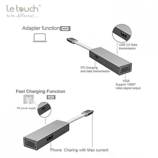 Thiết bị kết nối dữ liệu Letouch 3in1 to VGA cho Macbook